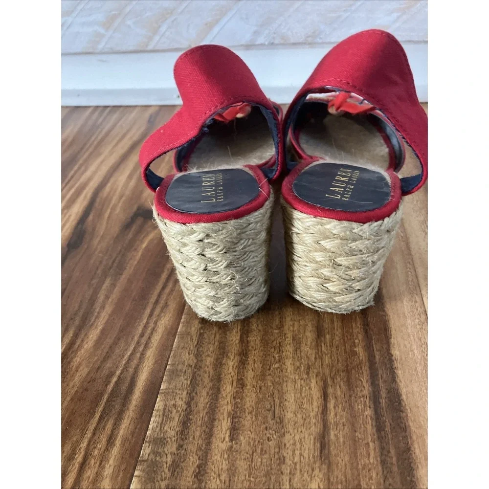 Women's Ralph Lauren Cala Wedge Sandal Espadrilles Size 8 Red, Navy Whales